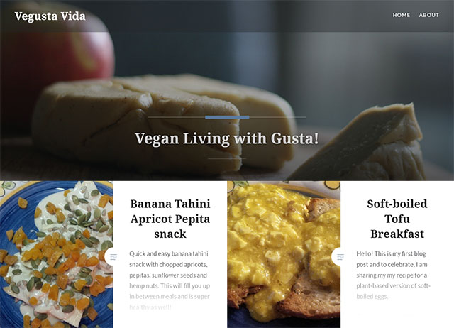 Veg Gusta Vida homepage - vegan bried cheese round with an apple