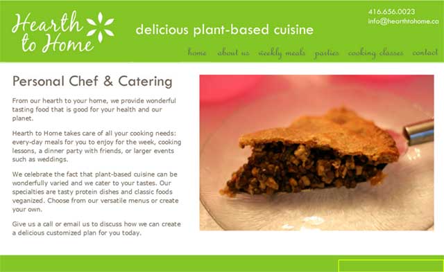 Hearth to Home homepage image with a piece of vegan tourtiere